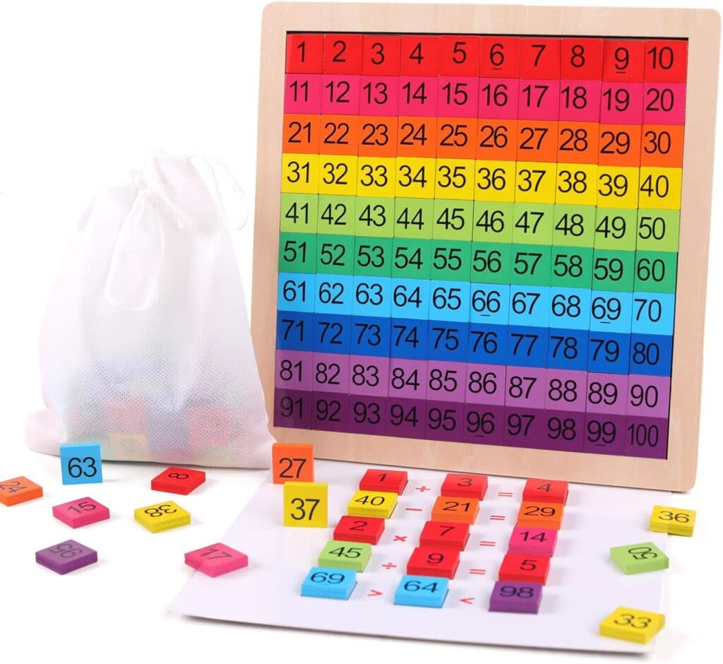 GEMEM Wooden Montessori Math Counting Hundred Board Toys, 1-100 Consecutive Numbers Learning Educational Game Toy for Kids Toddlers 3 Year Old with Storage Bag
