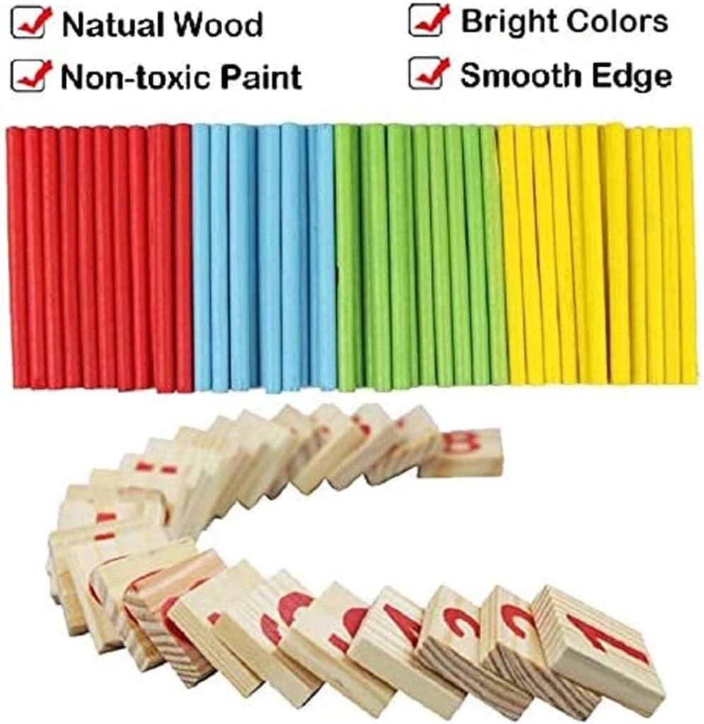 KUTOI Counting Number Blocks and Sticks | Montessori Toys for Kids Learning| Homeschool Supplies for Math manipulatives | Toddlers Educational Wooden rods with Storage Tray