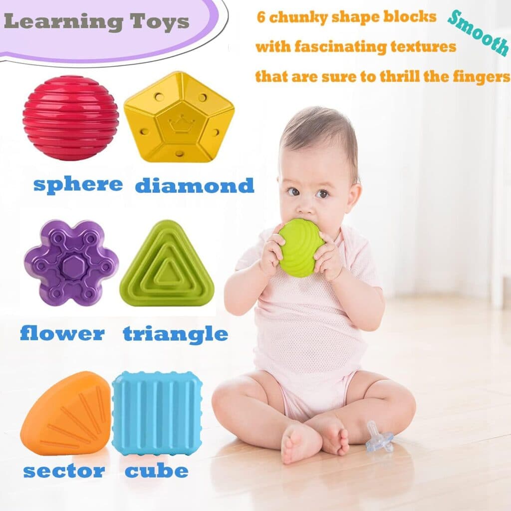 MINGKIDS Montessori Toys for 1 Year Old,Baby Sorter Toy Colorful Cube and 6 Pcs Multi Sensory Shape, Toddler Developmental Learning Toys Birthday Gifts,Baby Toys 6-12-18 Months
