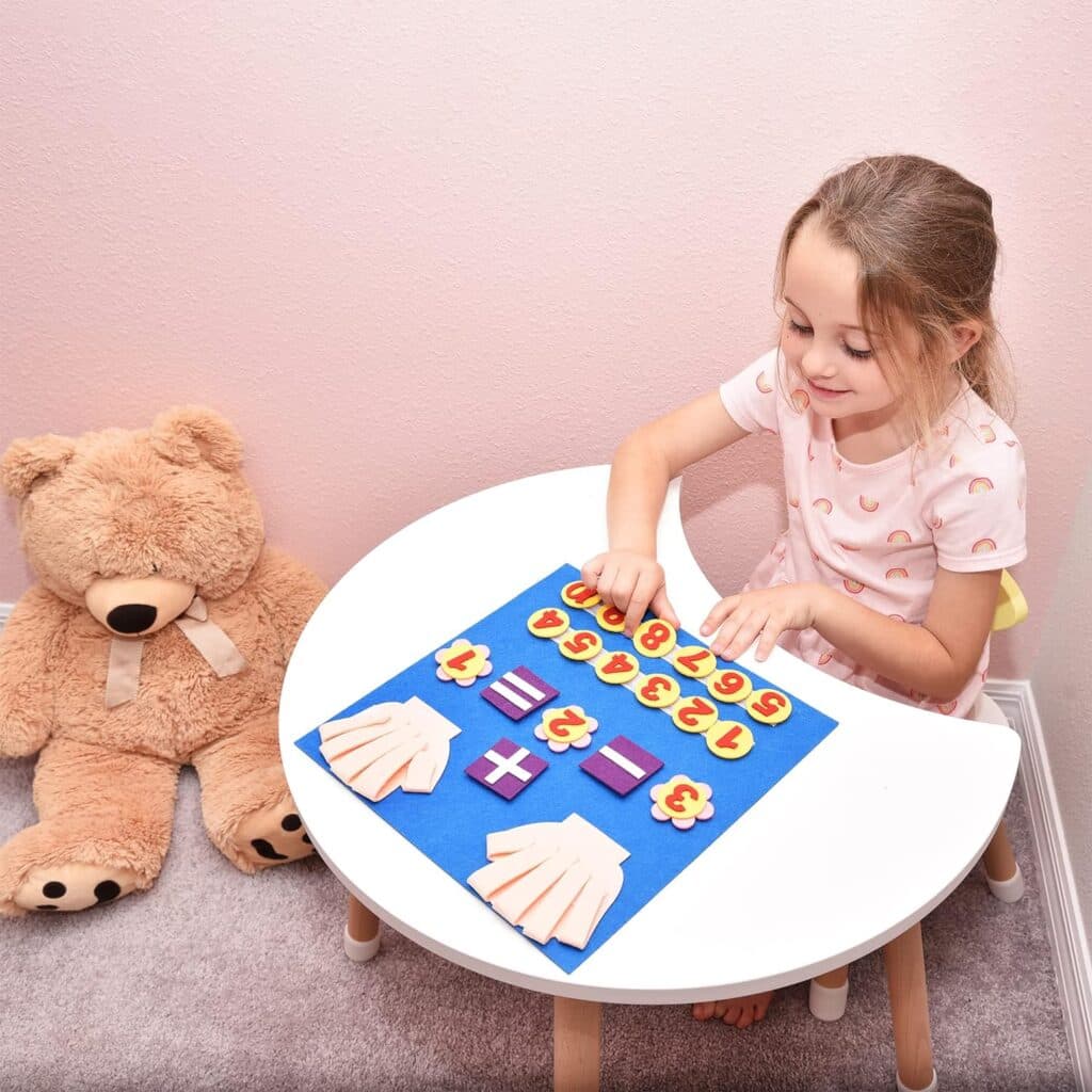 Montessori Learning Toddler Felt Educational Toy Finger Number Learning Counting Math Felt Board Preschool Manipulatives Travel Game Addition Subtraction 3+ Year Old Gift Activity Kindergarten, Blue