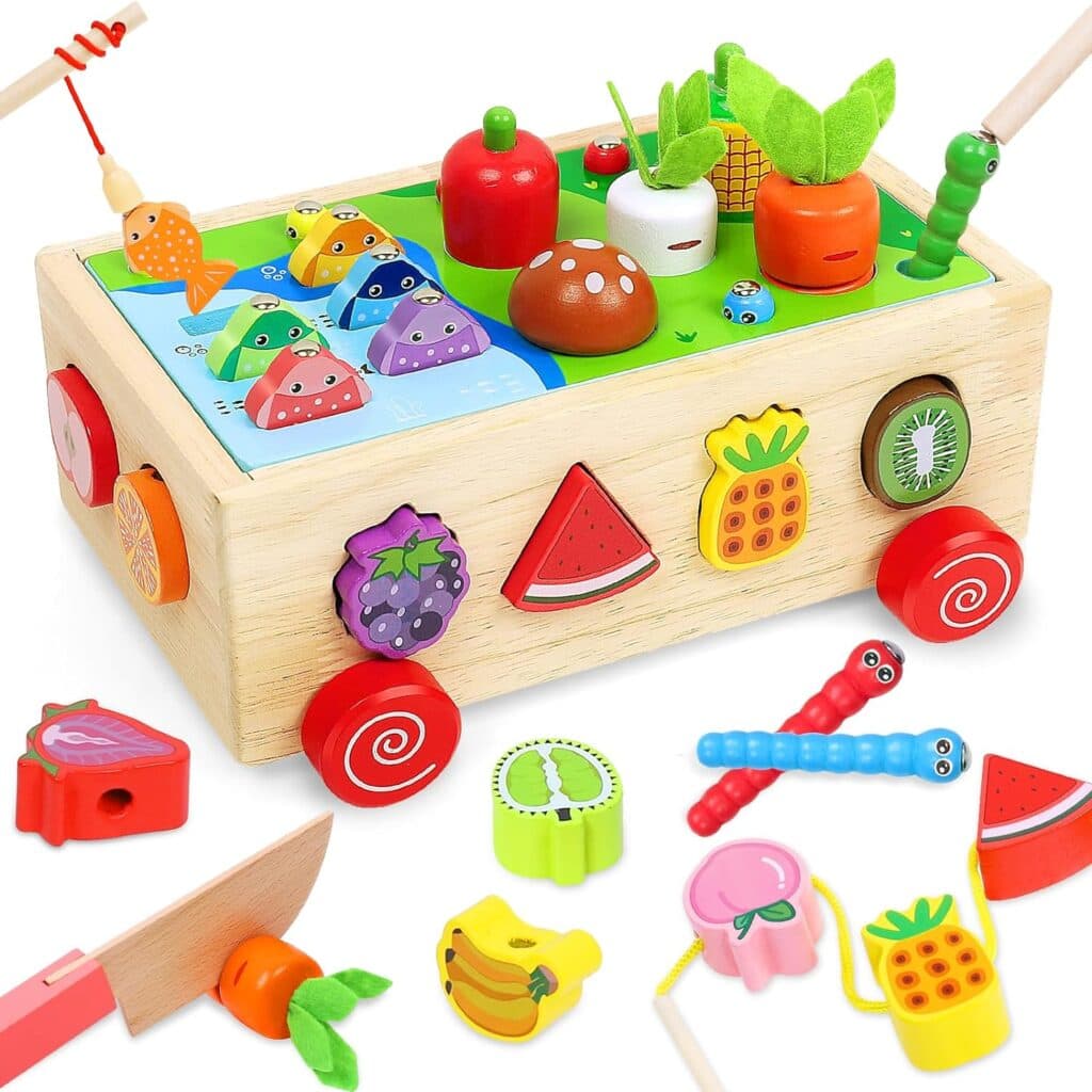Toddler Montessori Toys for 1 2 3 4 Year Old, Shape Sorting Wooden Educational Toys 1 Year Old Birthday Gifts, Vegetables Harvest Sensory Toys, Preschool Learning Activities for Boys Girls Age 2-4