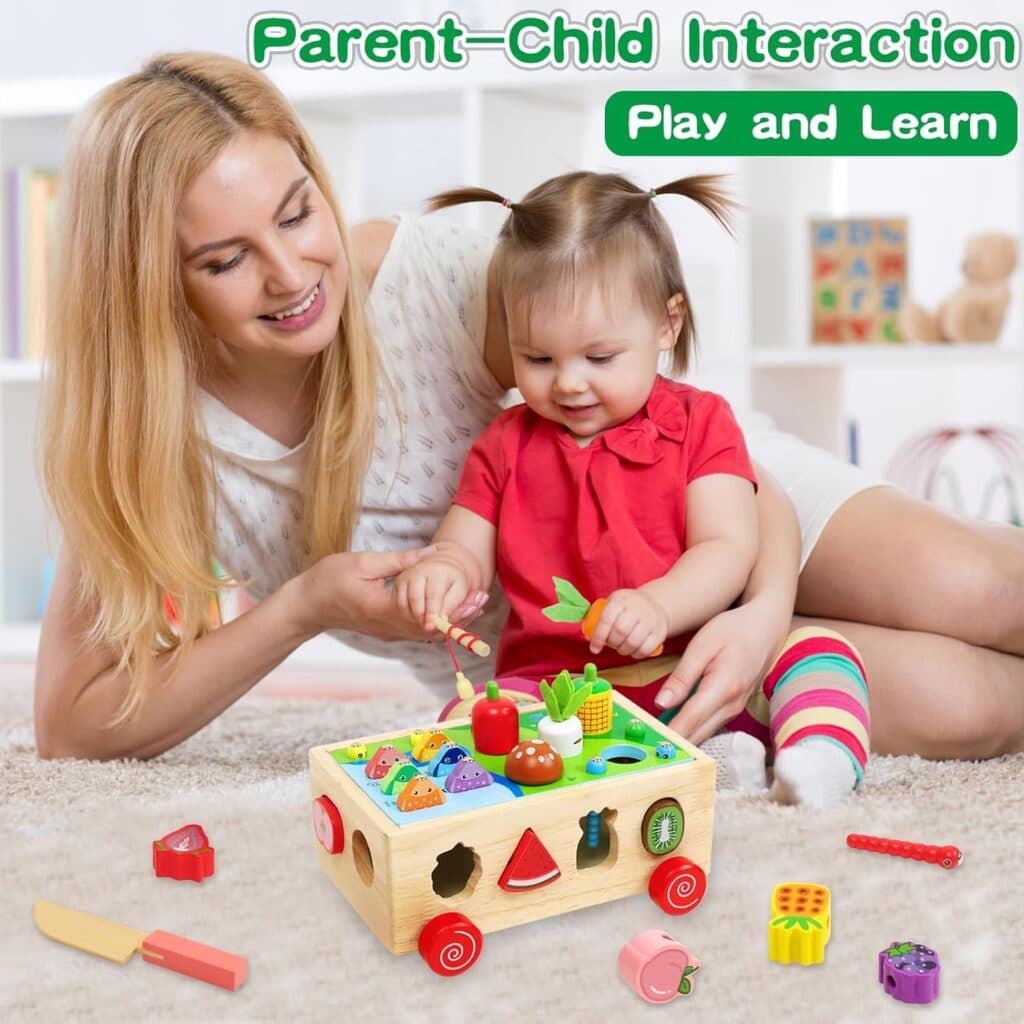 Toddler Montessori Toys for 1 2 3 4 Year Old, Shape Sorting Wooden Educational Toys 1 Year Old Birthday Gifts, Vegetables Harvest Sensory Toys, Preschool Learning Activities for Boys Girls Age 2-4