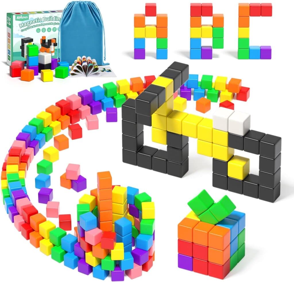 54 PCS Magnetic Blocks, Magnetic Building Blocks for Toddlers 3+, Montessori Toys, Magnetic Cubes, Preschool STEM Educational Sensory Magnet Toys for Kids Ages 3-5 Year Old Boys and Girls