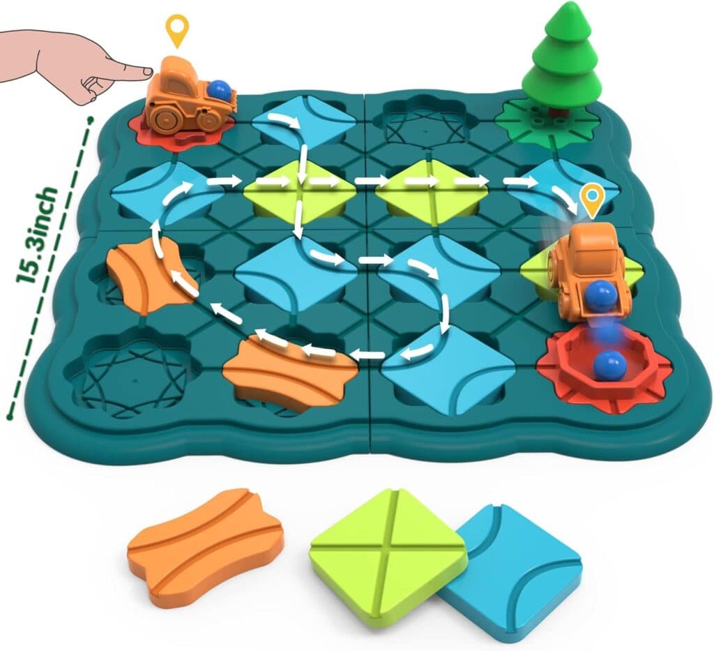 Kids Toys STEM Board Games - Smart Logical Road Builder Brain Teasers Puzzles for 3 to 4 5 6 7 Year Old Boys Girls, Educational Montessori Birthday Gifts for Ages 3-5 Preschool Classroom Learning