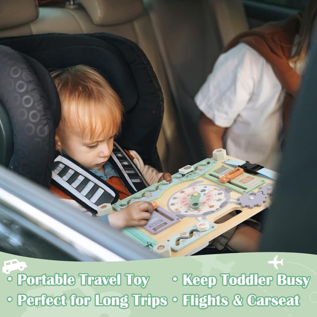 Double-Sided Montessori Busy Board for Toddlers Sensory Activities, Educational Wooden Toy for Kids Aging 2 to 5 Years Old, Ideal Choice for Baby Girls or Boys Birthday