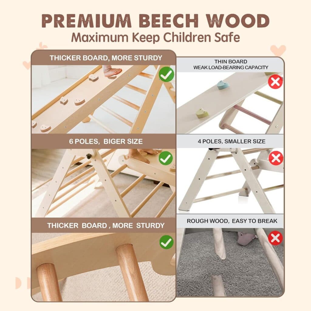 Tiny Land 5 in 1 Pikler Triangle Set, Baby Climbing Toys Indoor Playground, Foldable Toddler Climbing Toys, Wooden Montessori Climbing Set for 2-6 Years, Jungle Gym for Kids