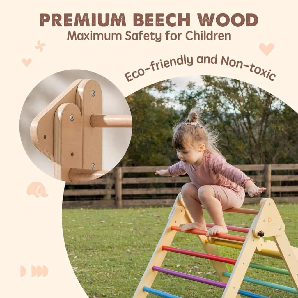 Tiny Land 5-in-1 Rainbow Pikler Triangle Set, Baby Climbing Toys Indoor Playground, Foldable Toddler Climbing Toys, Wooden Montessori Climbing Set for 2+ Years Old, Jungle Gym for Kids