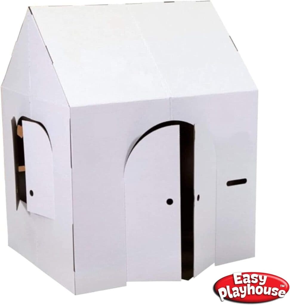 Easy Playhouse Blank Crafty Cottage - Kids Art and Craft for Indoor Fun, Color, Draw, Doodle on this Blank Canvas – Decorate and Personalize a Cardboard Fort, 32 x 26.5 x 40.5 - Made in USA, Age 3+