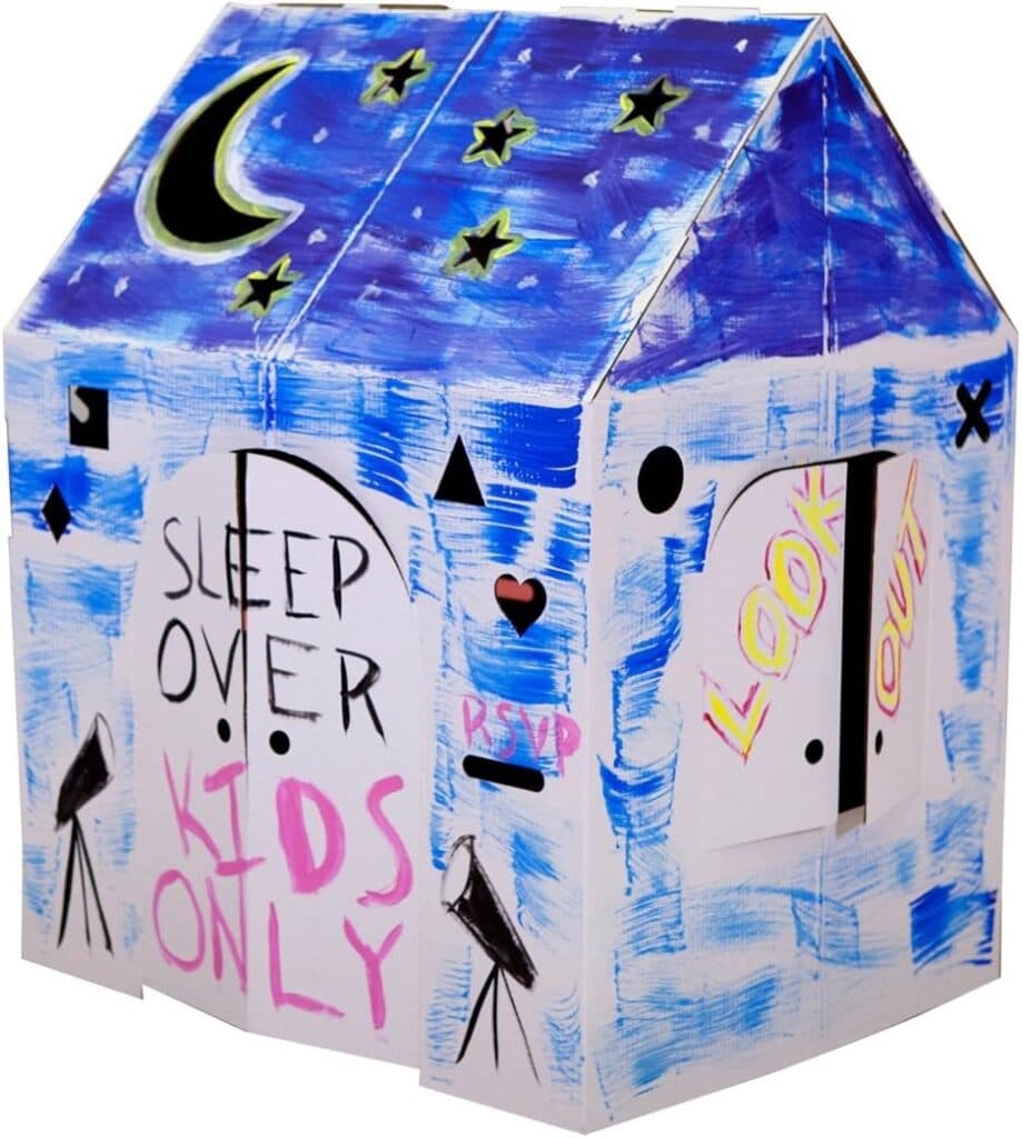 Easy Playhouse Blank Crafty Cottage - Kids Art and Craft for Indoor Fun, Color, Draw, Doodle on this Blank Canvas – Decorate and Personalize a Cardboard Fort, 32 x 26.5 x 40.5 - Made in USA, Age 3+