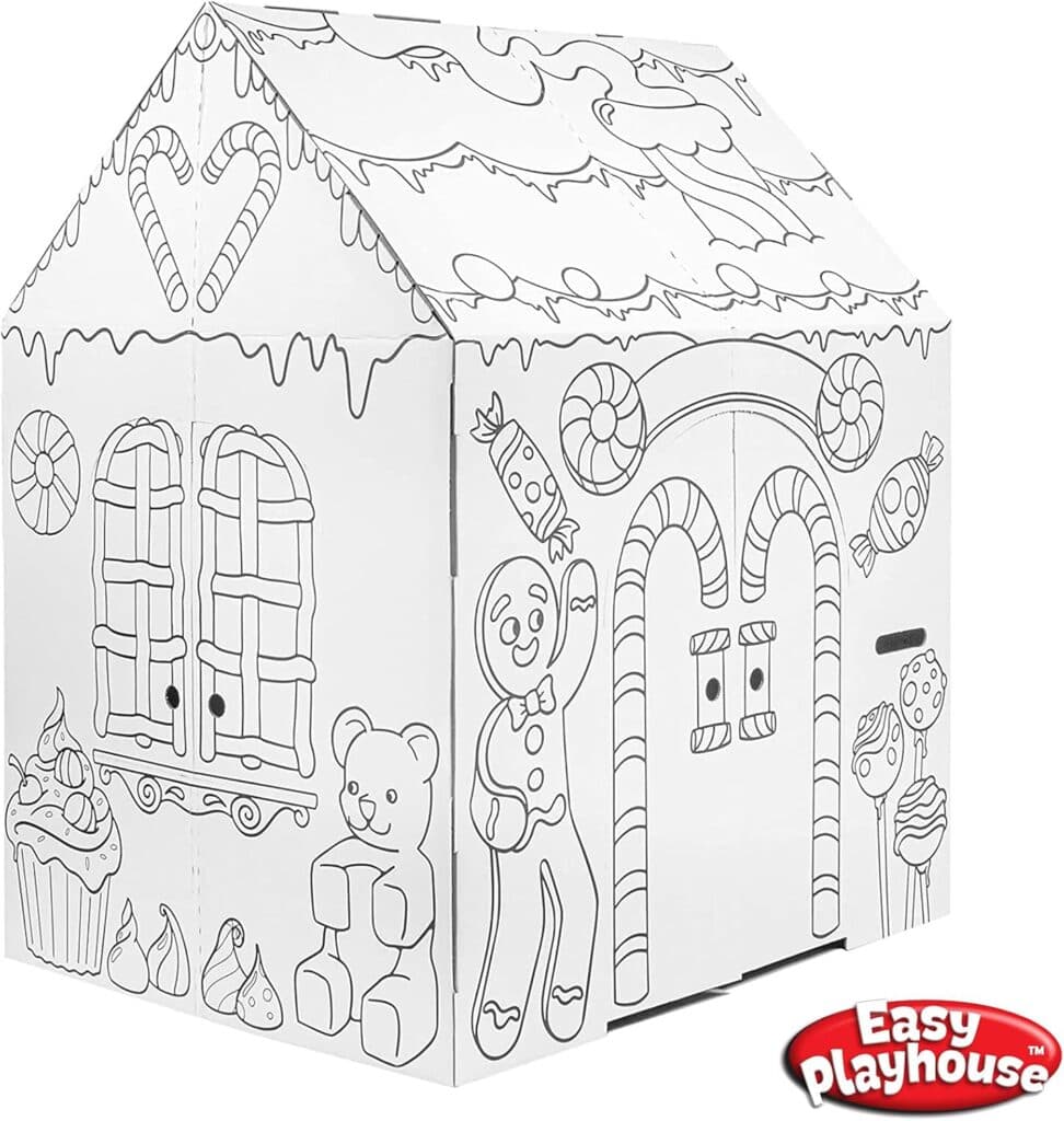 Easy Playhouse Gingerbread House - Kids Art Craft for Indoor Fun, Color Favorite Holiday Sweets Winter Friends– Decorate Personalize a Cardboard Fort, 32 X 26. 5 X 40. 5