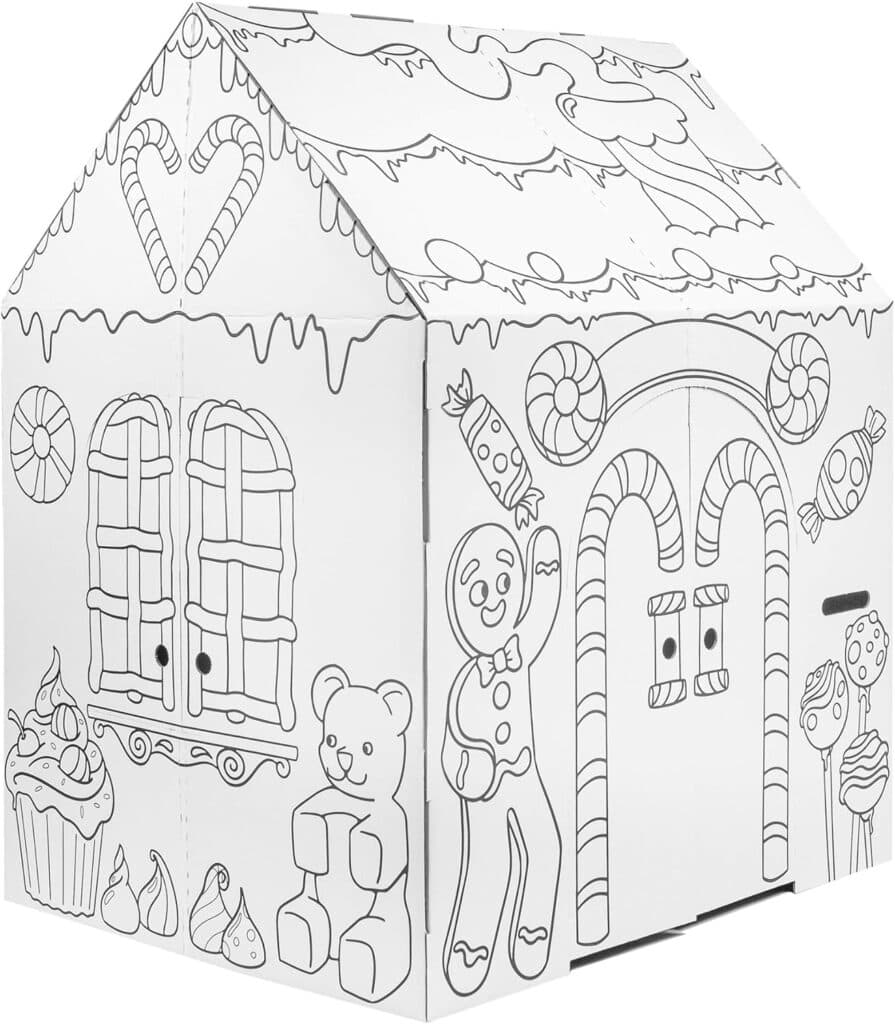 Easy Playhouse Gingerbread House - Kids Art Craft for Indoor Fun, Color Favorite Holiday Sweets Winter Friends– Decorate Personalize a Cardboard Fort, 32 X 26. 5 X 40. 5