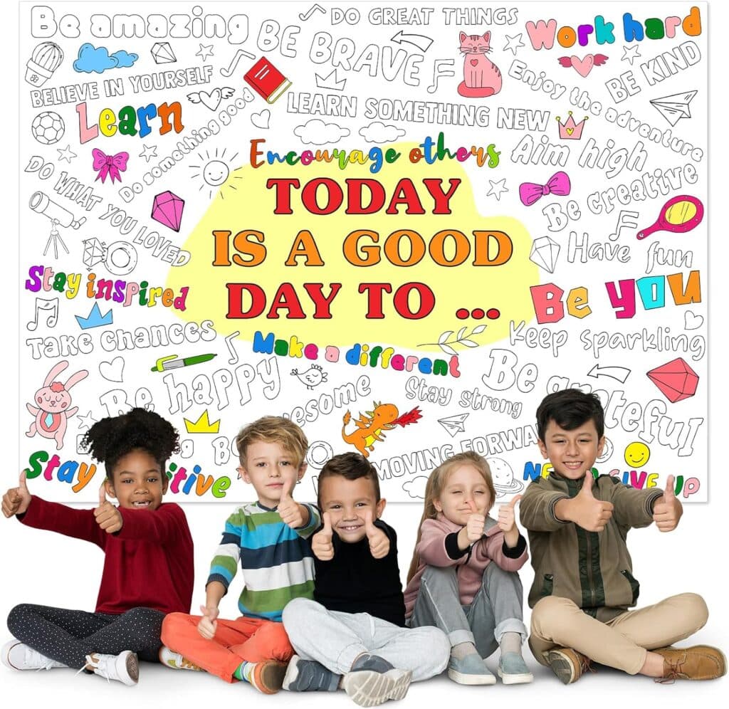 Positive Affirmations Coloring Poster for Kids Giant Today Is A Good Day Coloring Poster Large Big Coloring Tablecloth Sheet Jumbo Coloring Page Book for Classroom Home Birthday Party Supplies Favor